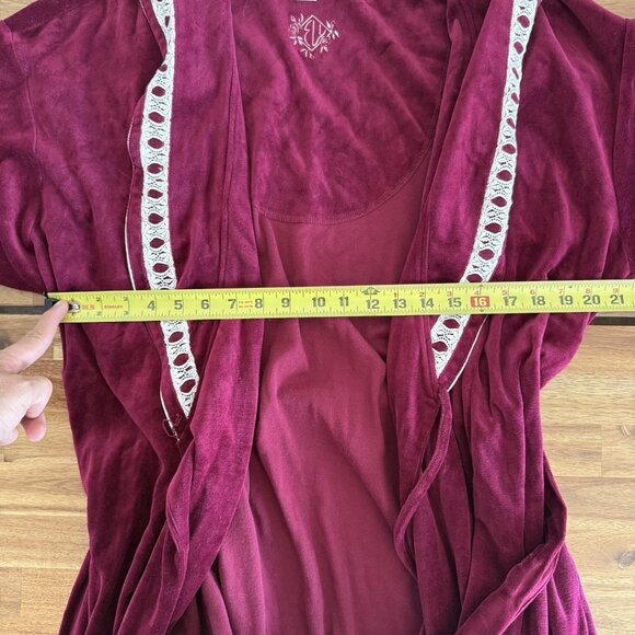 Eileen West Velvet Robe Burgundy Womens Large Embroidered Heirloom Old Money NWT - Picture 3 of 15